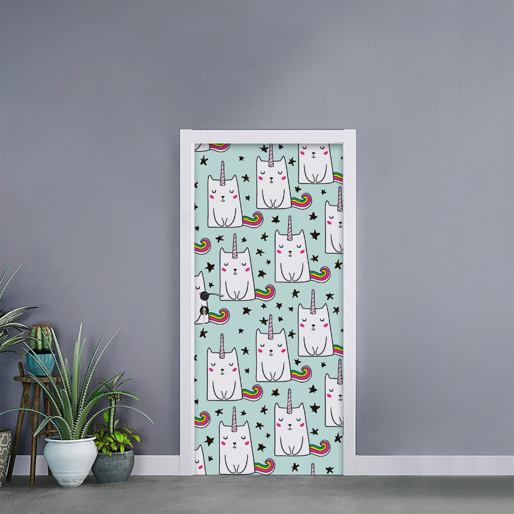 Cute Unicorn Cat Pattern Print Door Sticker