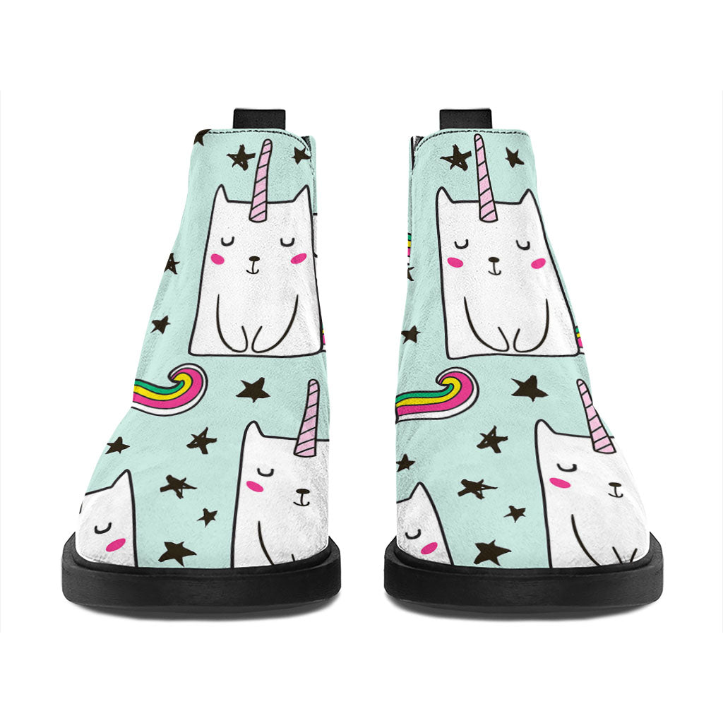 Cute Unicorn Cat Pattern Print Flat Ankle Boots