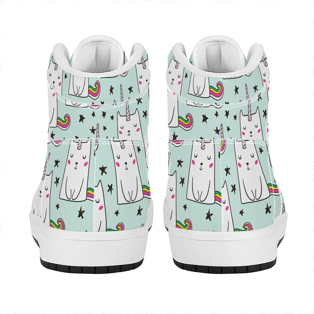 Cute Unicorn Cat Pattern Print High Top Leather Sneakers