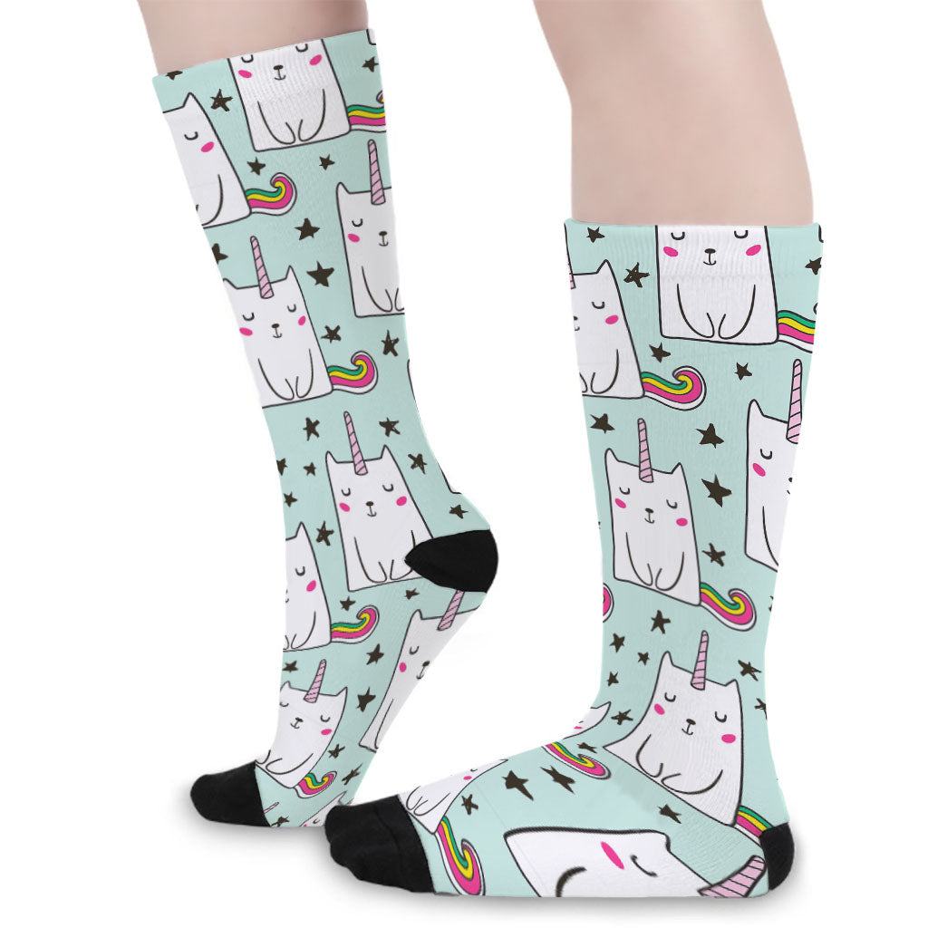 Cute Unicorn Cat Pattern Print Long Socks
