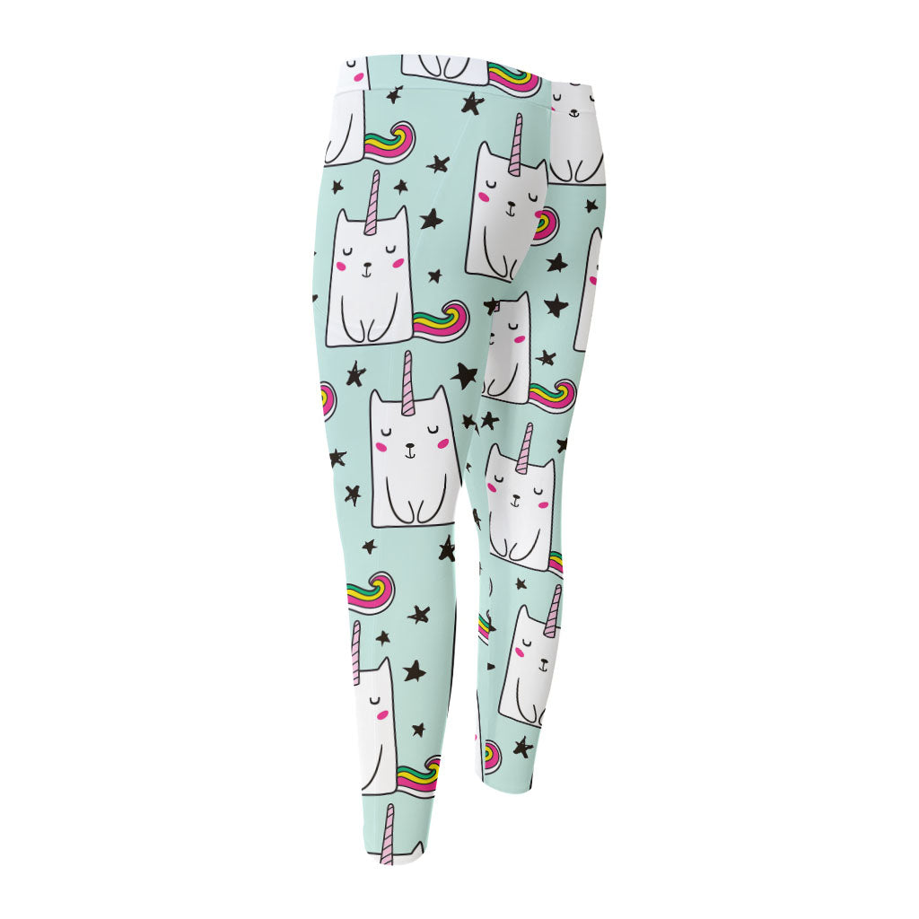 Cute Unicorn Cat Pattern Print Men's Compression Pants