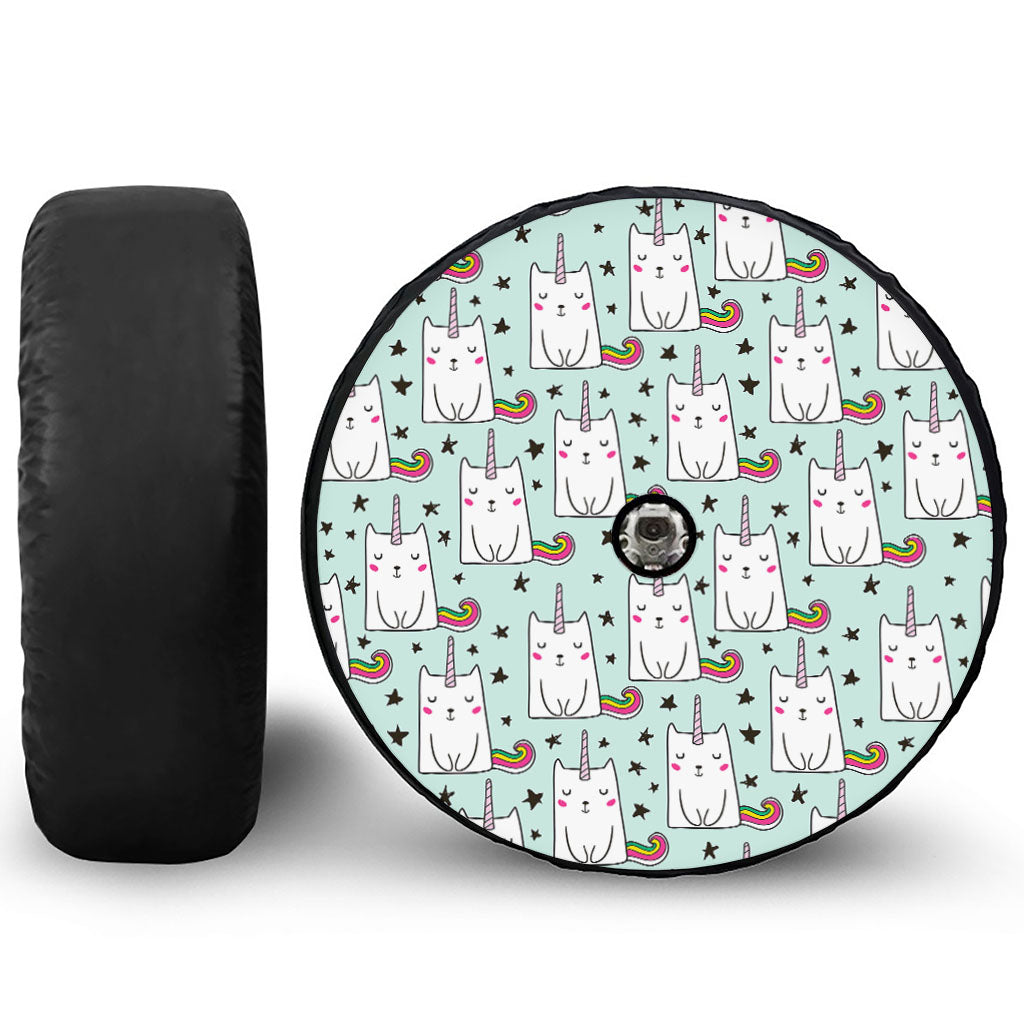 Cute Unicorn Cat Pattern Print Tire Cover With Camera Hole