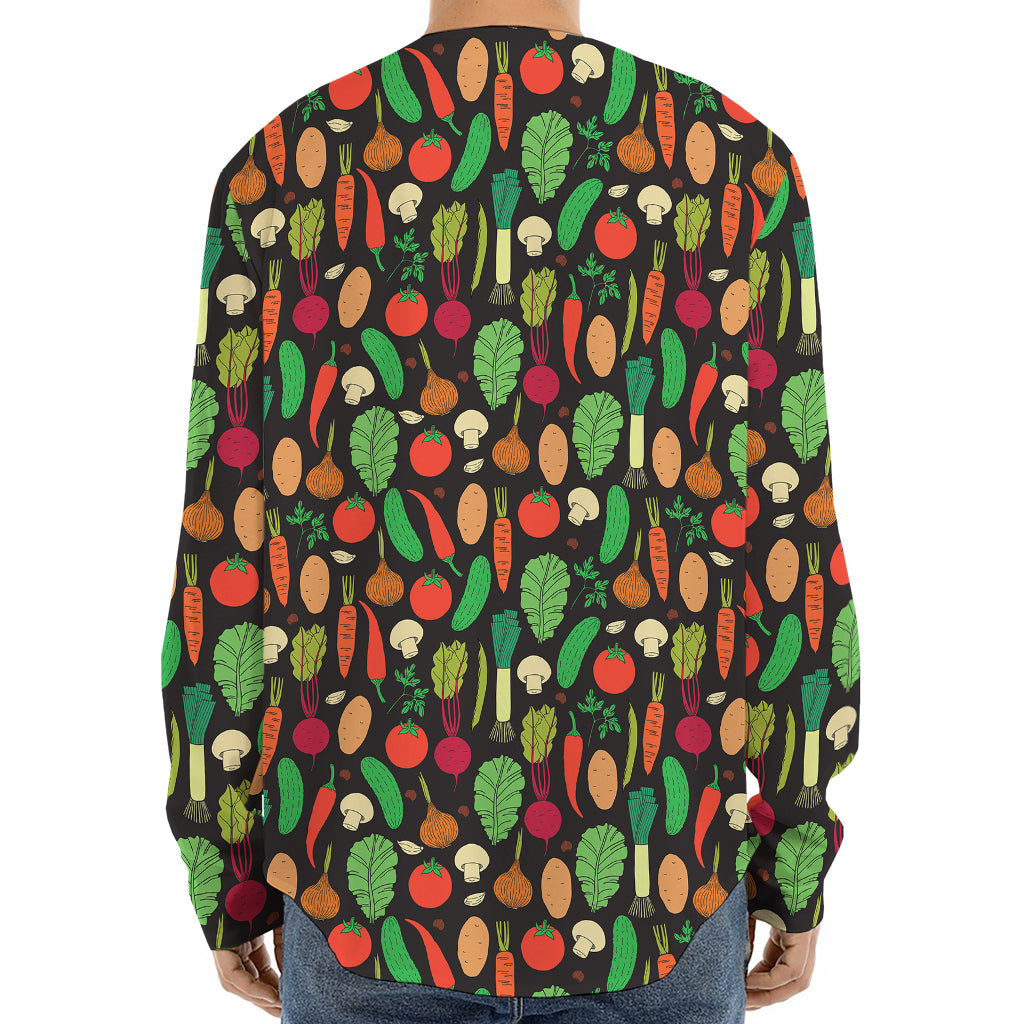 Cute Vegan Pattern Print Long Sleeve Baseball Jersey