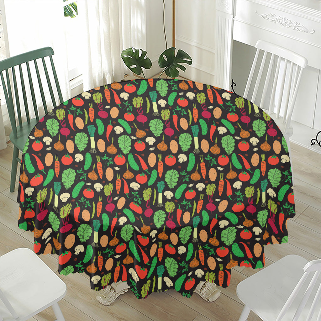 Cute Vegan Pattern Print Waterproof Round Tablecloth