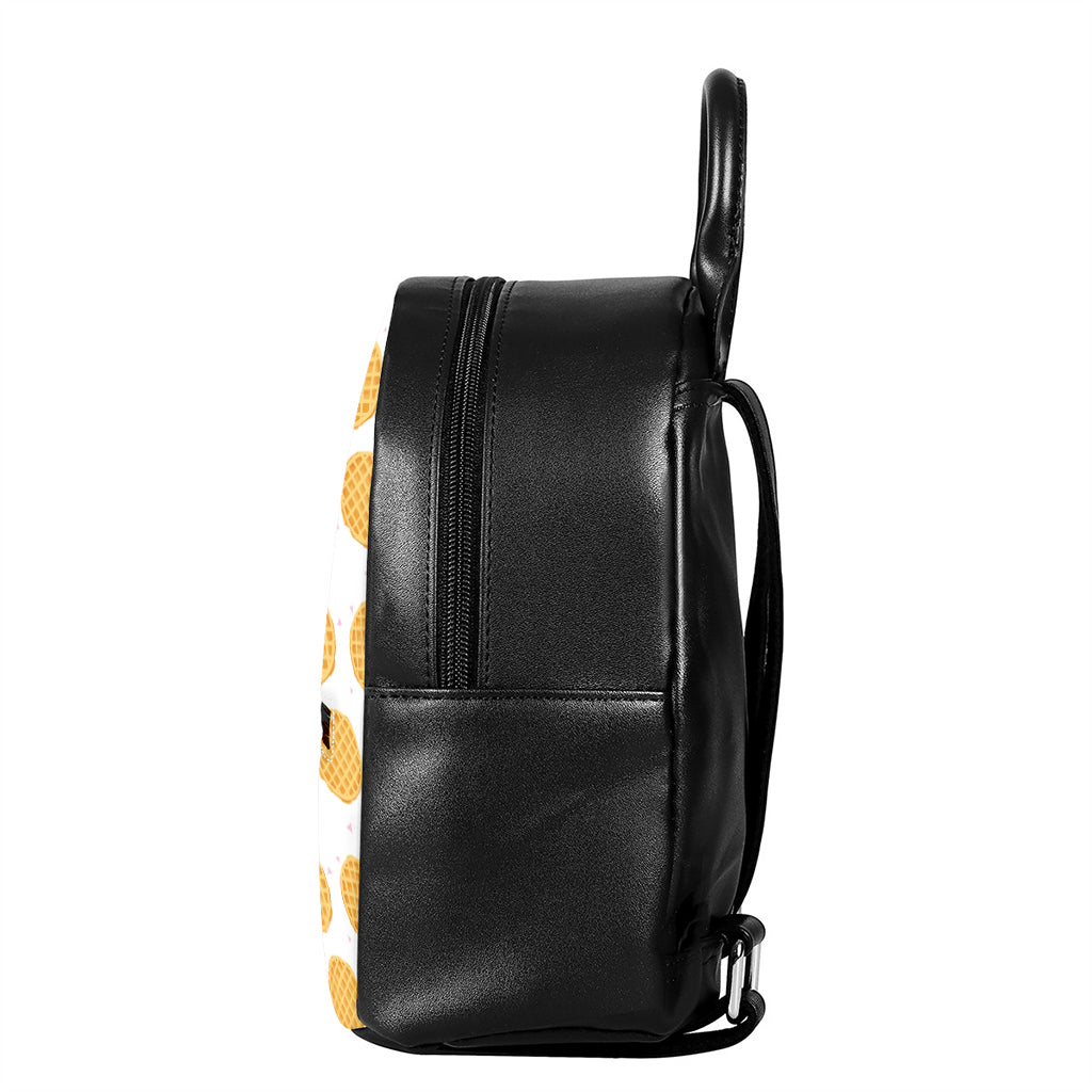 Cute Waffle Pattern Print Leather Backpack