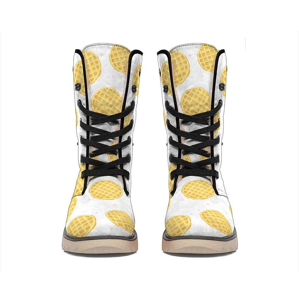 Cute Waffle Pattern Print Winter Boots