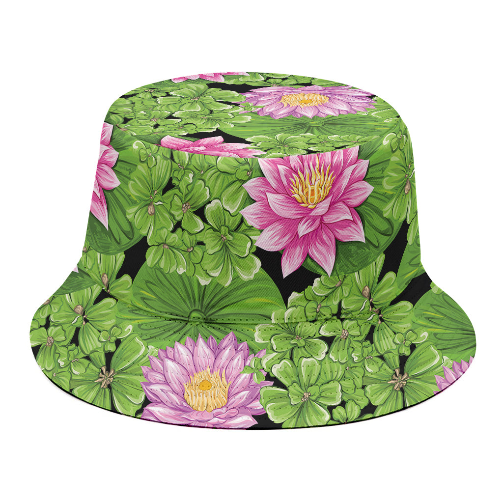 Cute Water Lily Pattern Print Bucket Hat