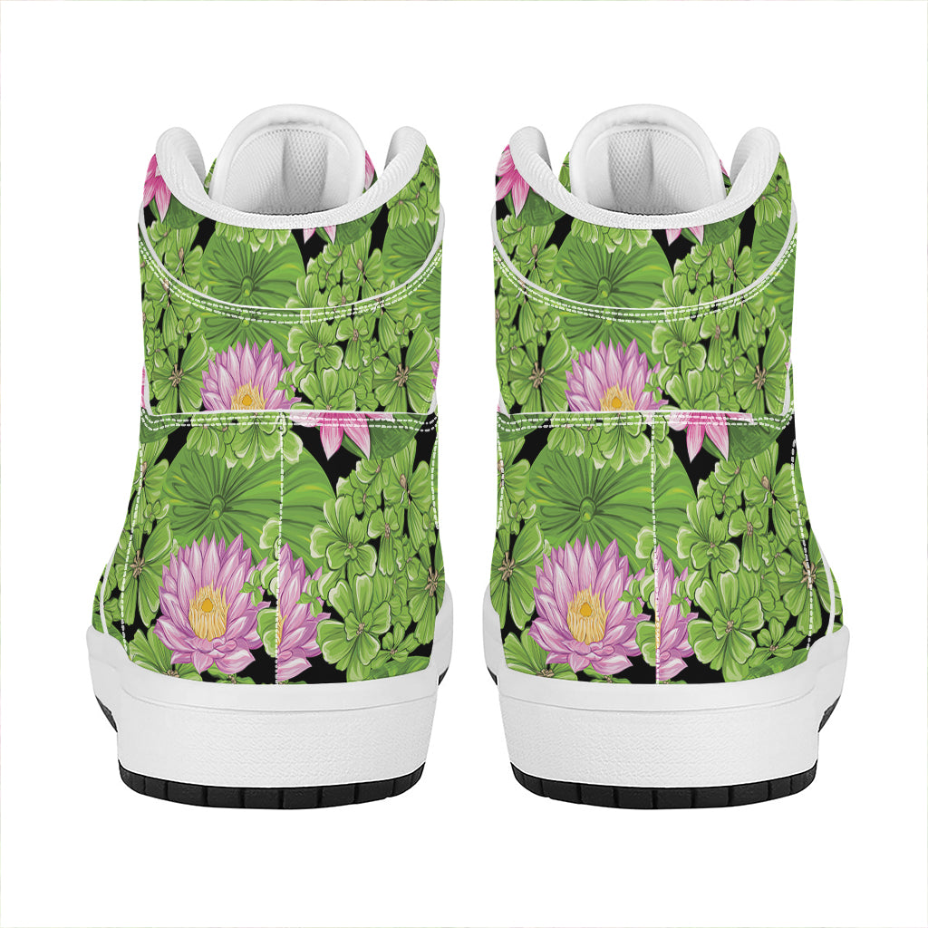 Cute Water Lily Pattern Print High Top Leather Sneakers
