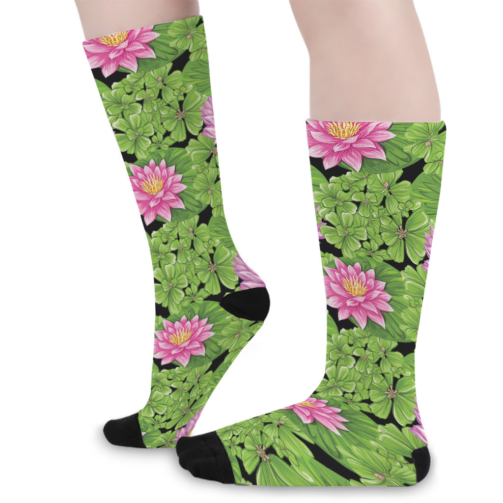 Cute Water Lily Pattern Print Long Socks