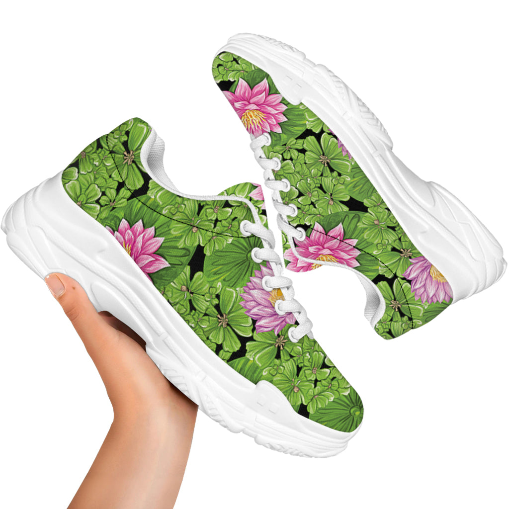 Cute Water Lily Pattern Print White Chunky Shoes