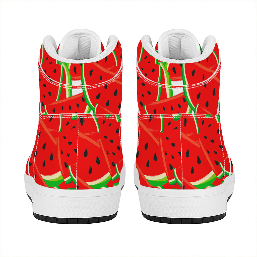 Cute Watermelon Pieces Pattern Print High Top Leather Sneakers
