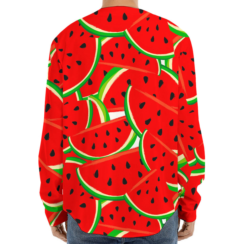 Cute Watermelon Pieces Pattern Print Long Sleeve Baseball Jersey