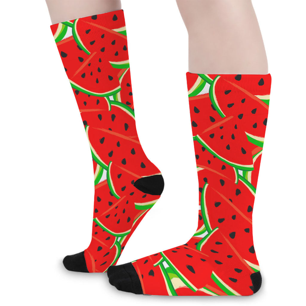Cute Watermelon Pieces Pattern Print Long Socks