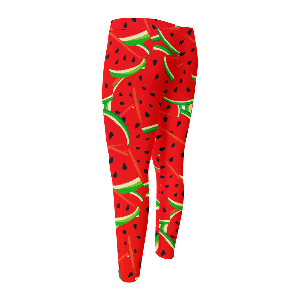 Cute Watermelon Pieces Pattern Print Men's Compression Pants