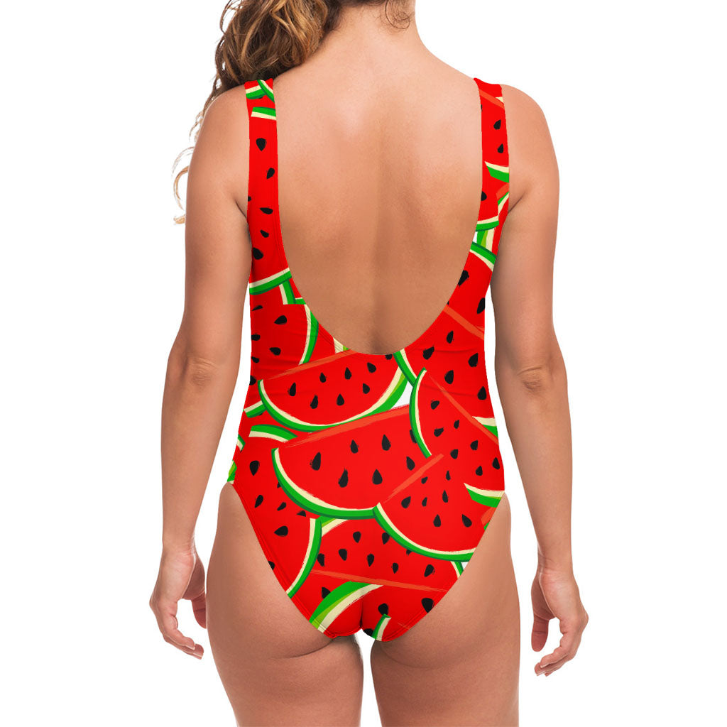 Cute Watermelon Pieces Pattern Print One Piece Swimsuit