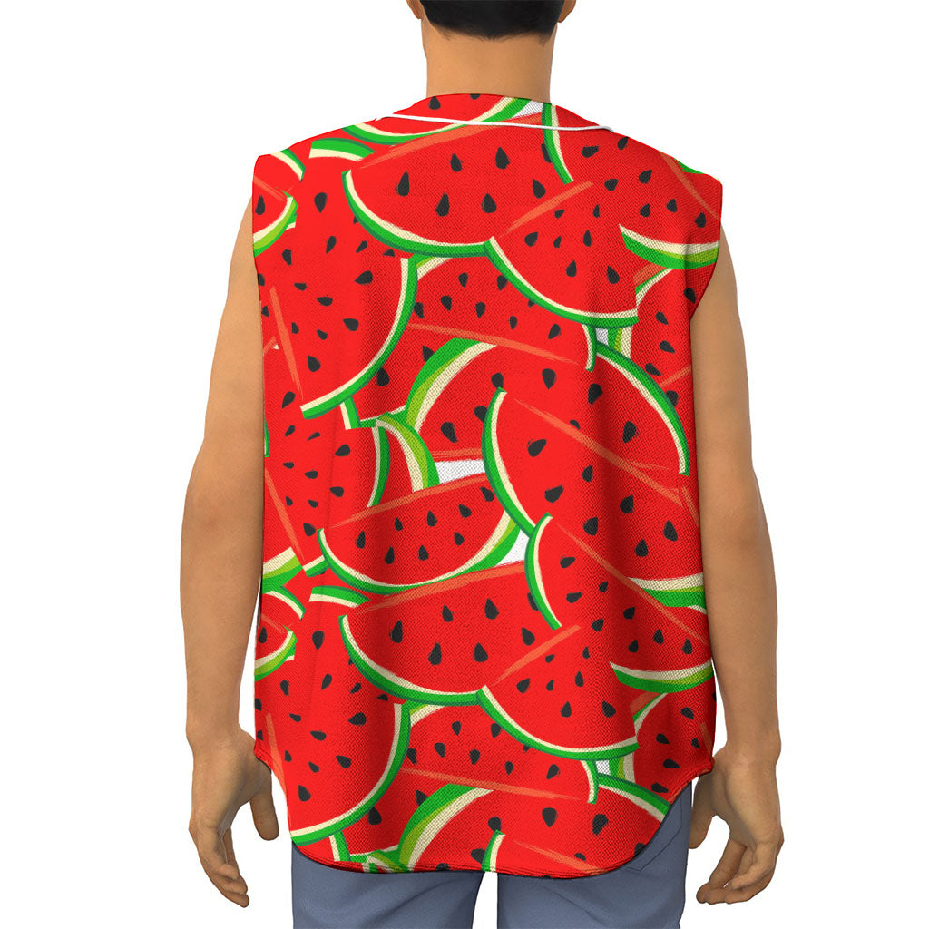 Cute Watermelon Pieces Pattern Print Sleeveless Baseball Jersey