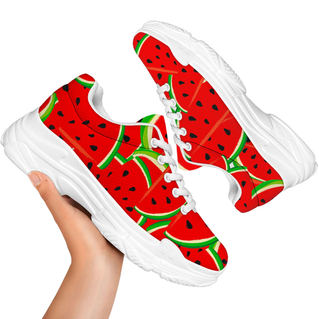 Cute Watermelon Pieces Pattern Print White Chunky Shoes