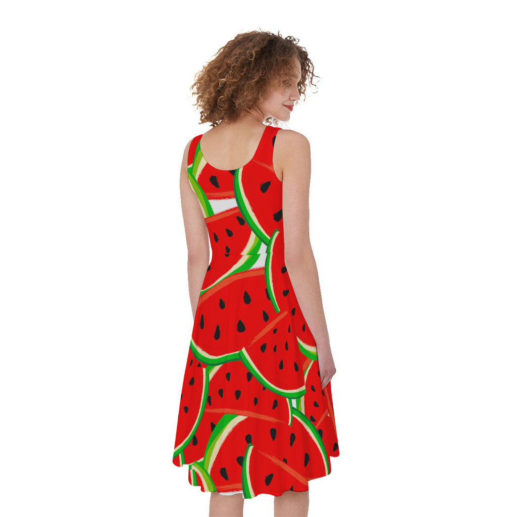 Cute Watermelon Pieces Pattern Print Women's Sleeveless Dress
