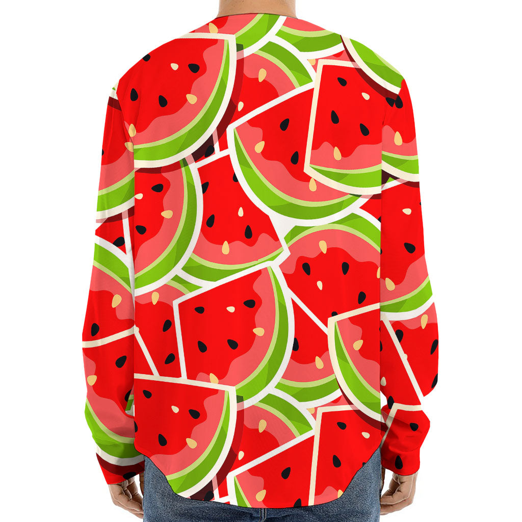 Cute Watermelon Slices Pattern Print Long Sleeve Baseball Jersey