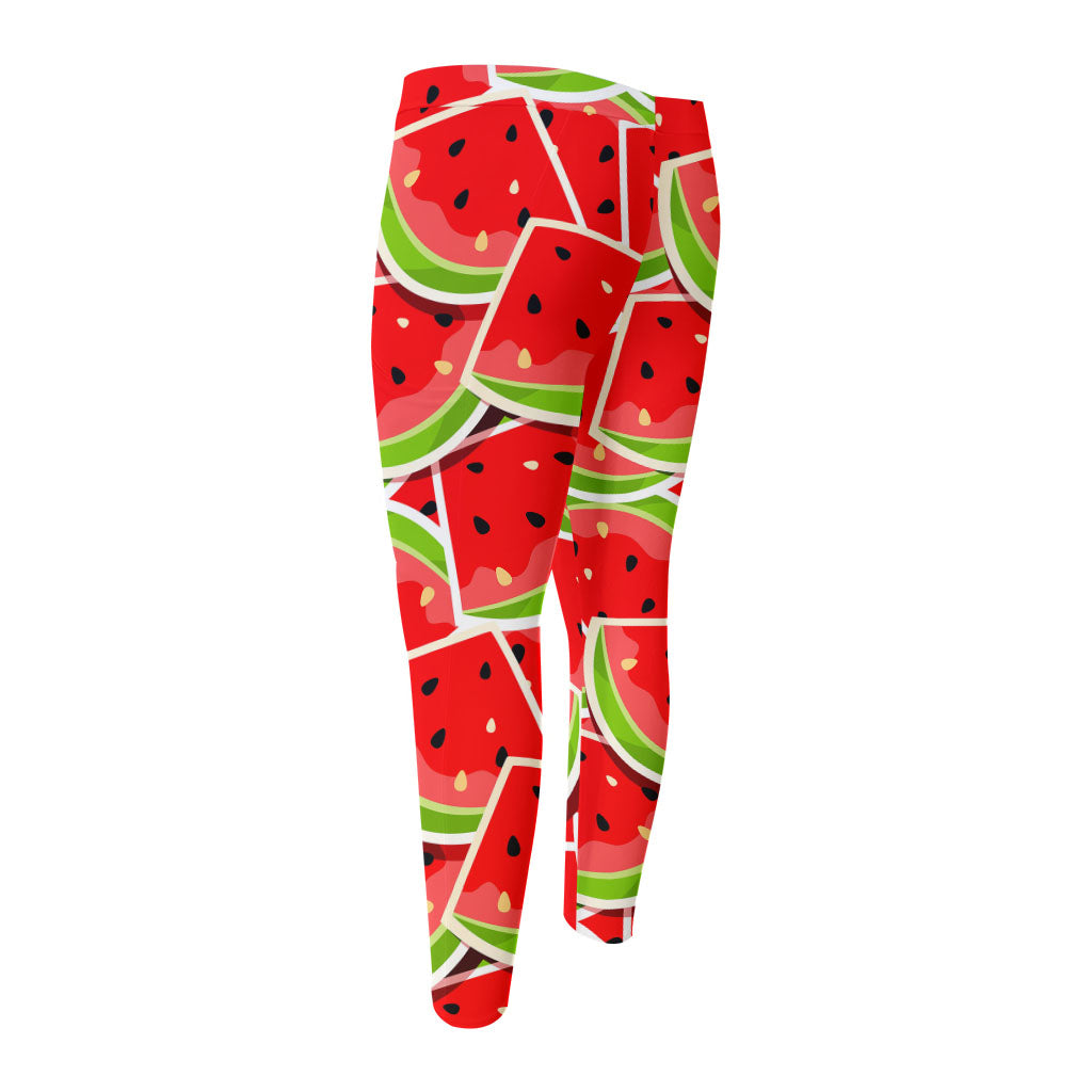 Cute Watermelon Slices Pattern Print Men's Compression Pants