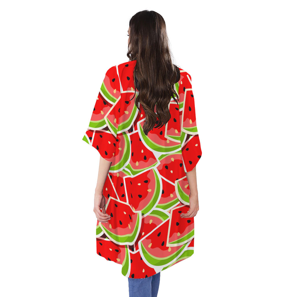 Cute Watermelon Slices Pattern Print Open Front Beach Cover Up