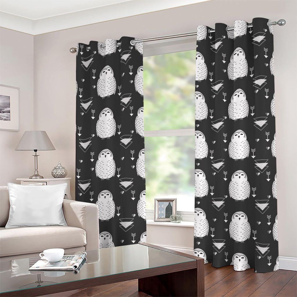 Cute White And Grey Owl Pattern Print Grommet Curtains