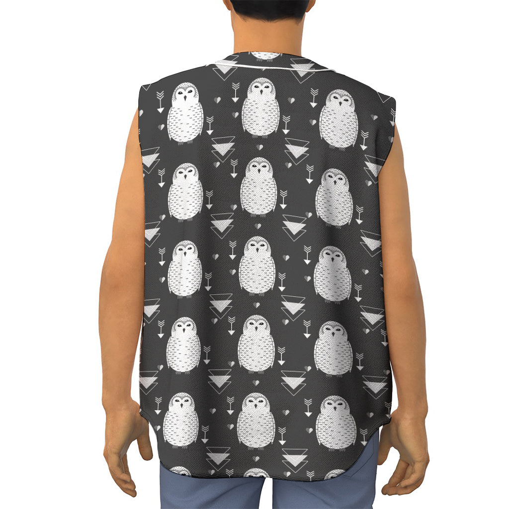 Cute White And Grey Owl Pattern Print Sleeveless Baseball Jersey