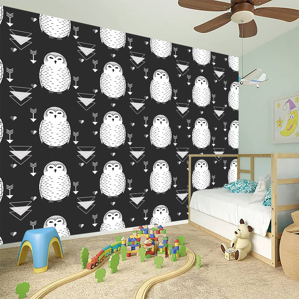 Cute White And Grey Owl Pattern Print Wall Sticker