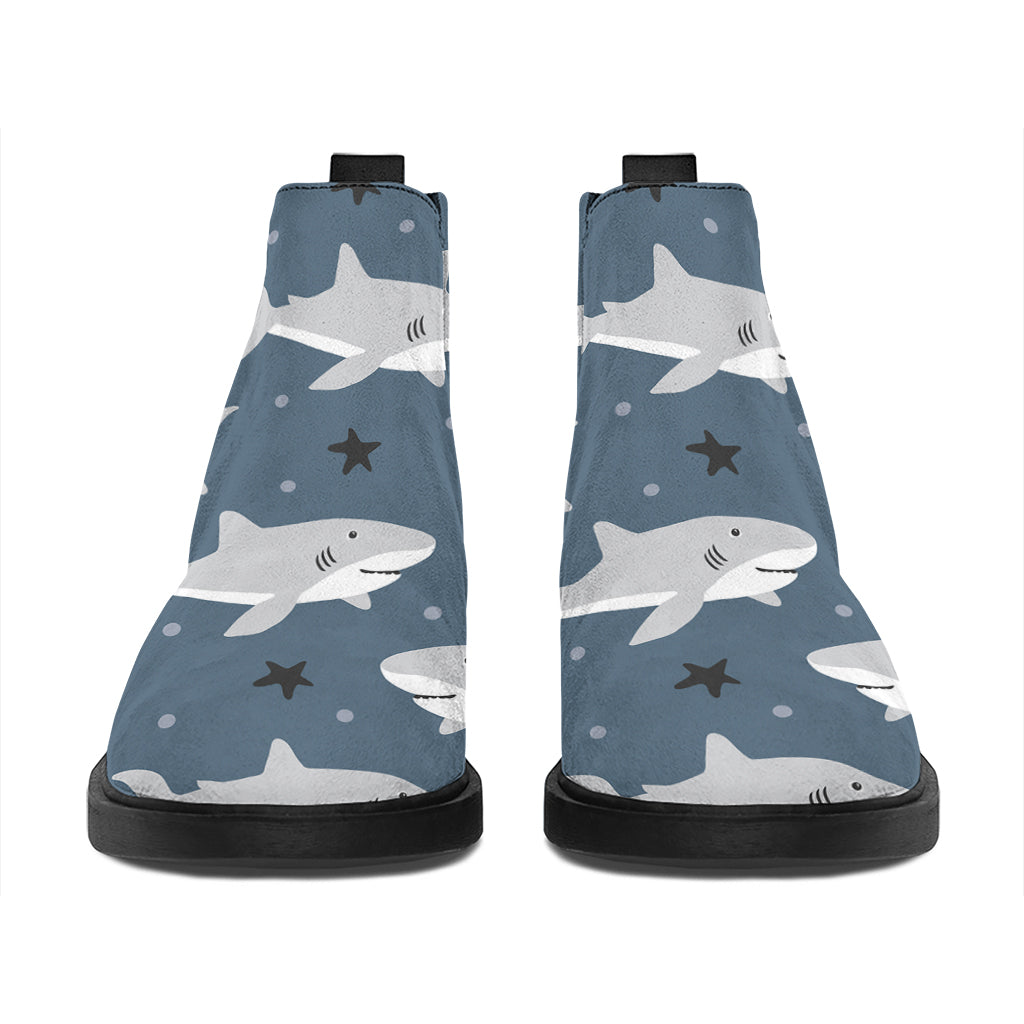 Cute White Shark Pattern Print Flat Ankle Boots