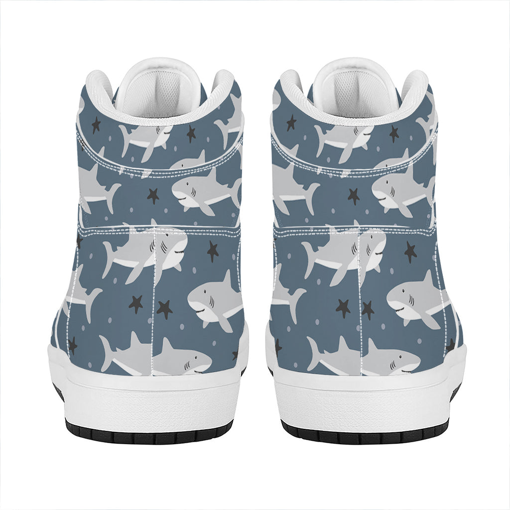 Cute White Shark Pattern Print High Top Leather Sneakers