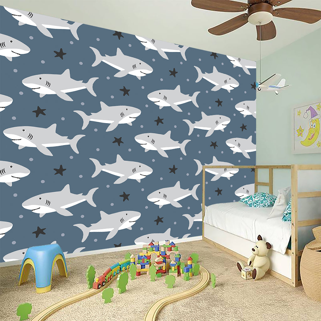 Cute White Shark Pattern Print Wall Sticker