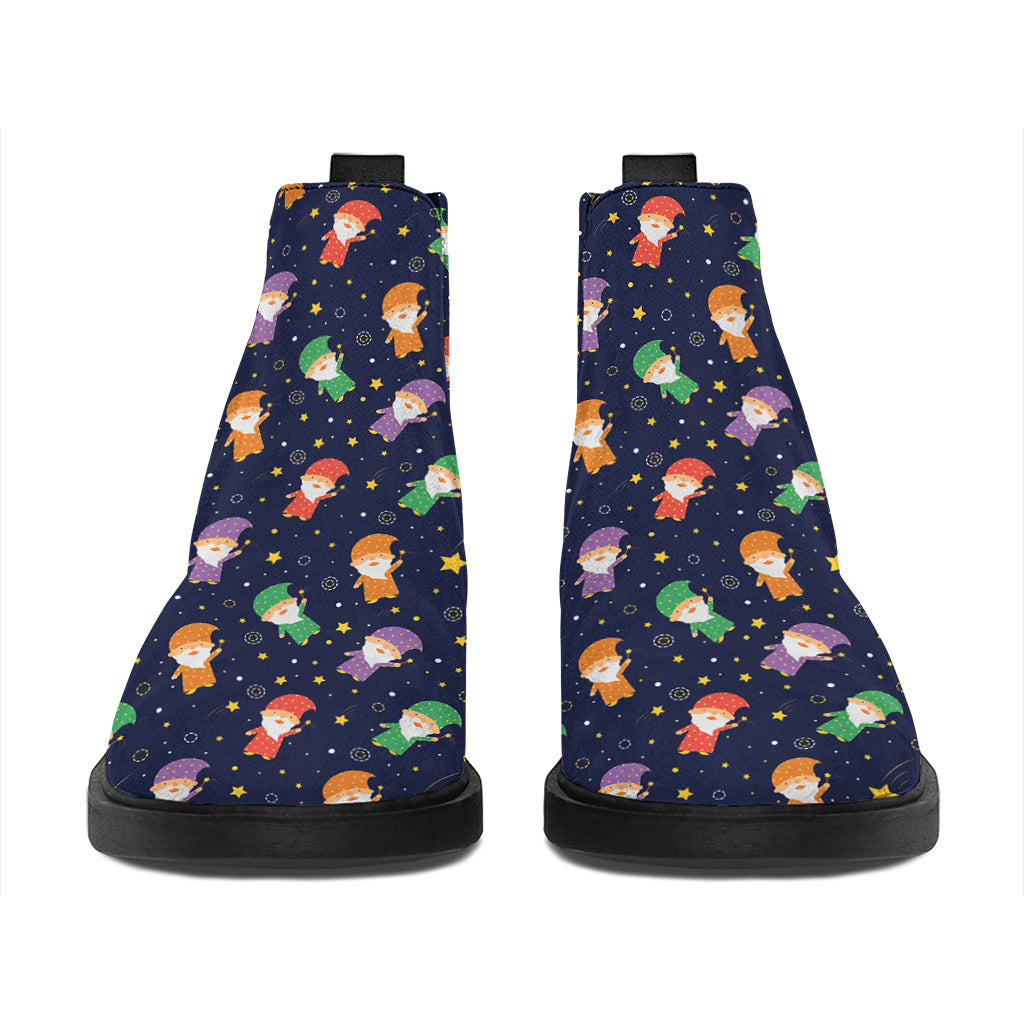 Cute Wizard Pattern Print Flat Ankle Boots