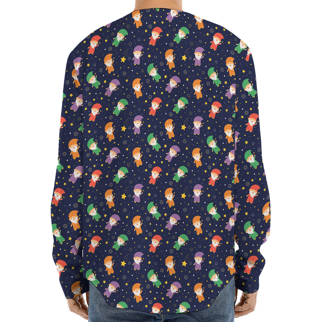 Cute Wizard Pattern Print Long Sleeve Baseball Jersey