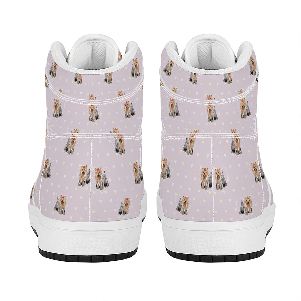 Cute Yorkshire Terrier Pattern Print High Top Leather Sneakers