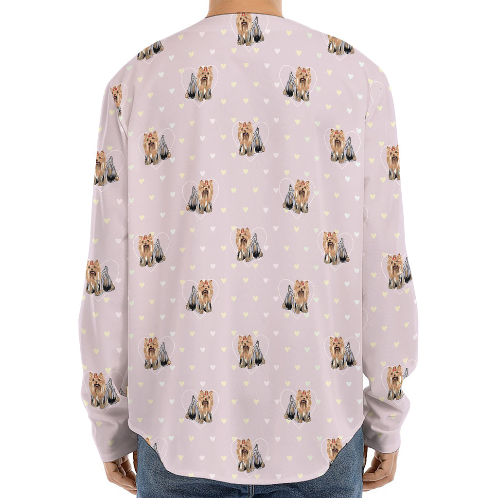Cute Yorkshire Terrier Pattern Print Long Sleeve Baseball Jersey