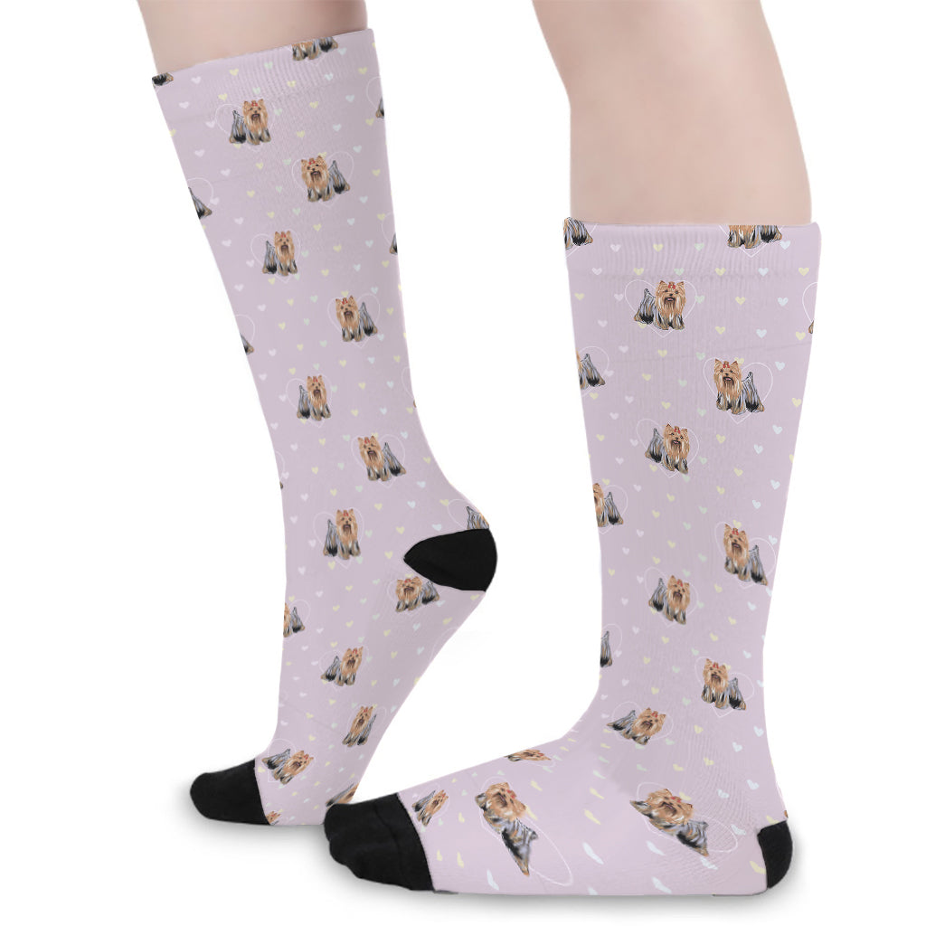 Cute Yorkshire Terrier Pattern Print Long Socks