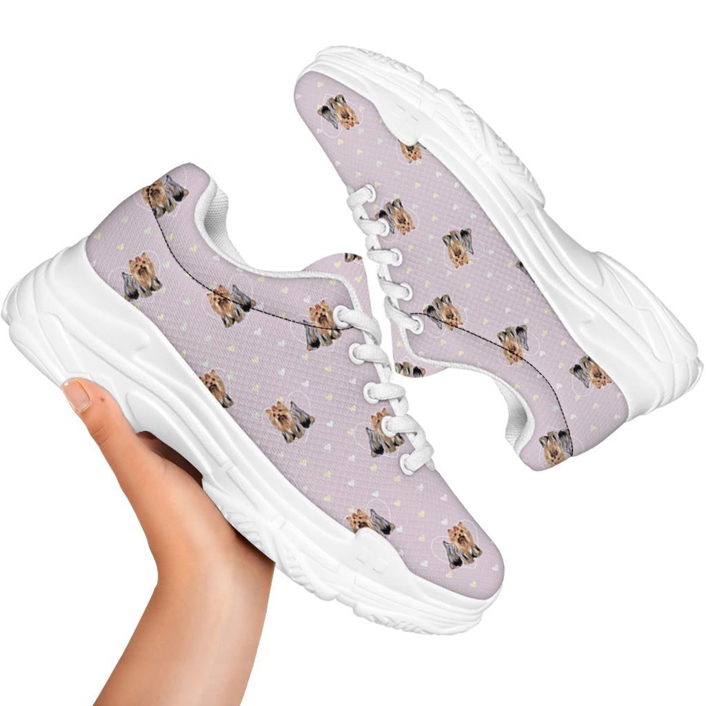 Cute Yorkshire Terrier Pattern Print White Chunky Shoes