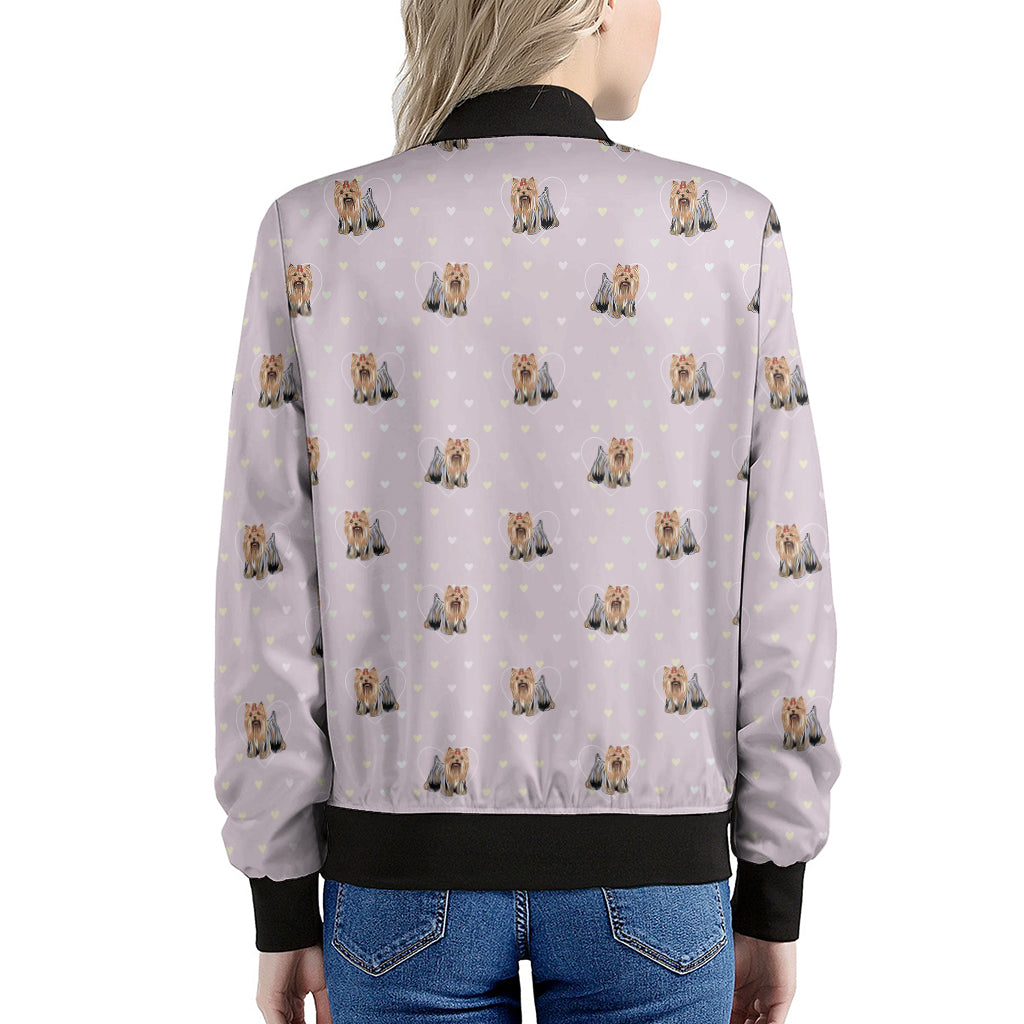 Cute Yorkshire Terrier Pattern Print Women's Bomber Jacket