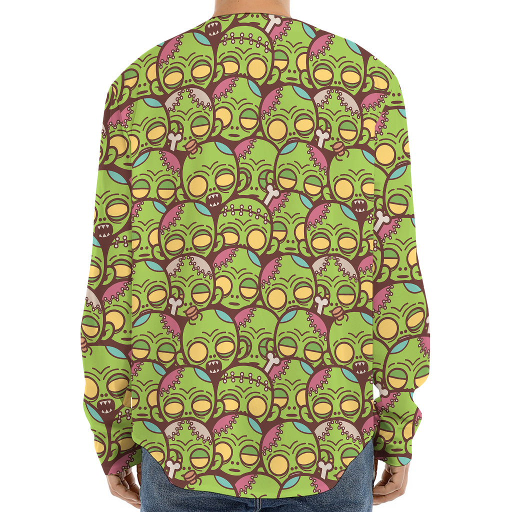 Cute Zombie Pattern Print Long Sleeve Baseball Jersey
