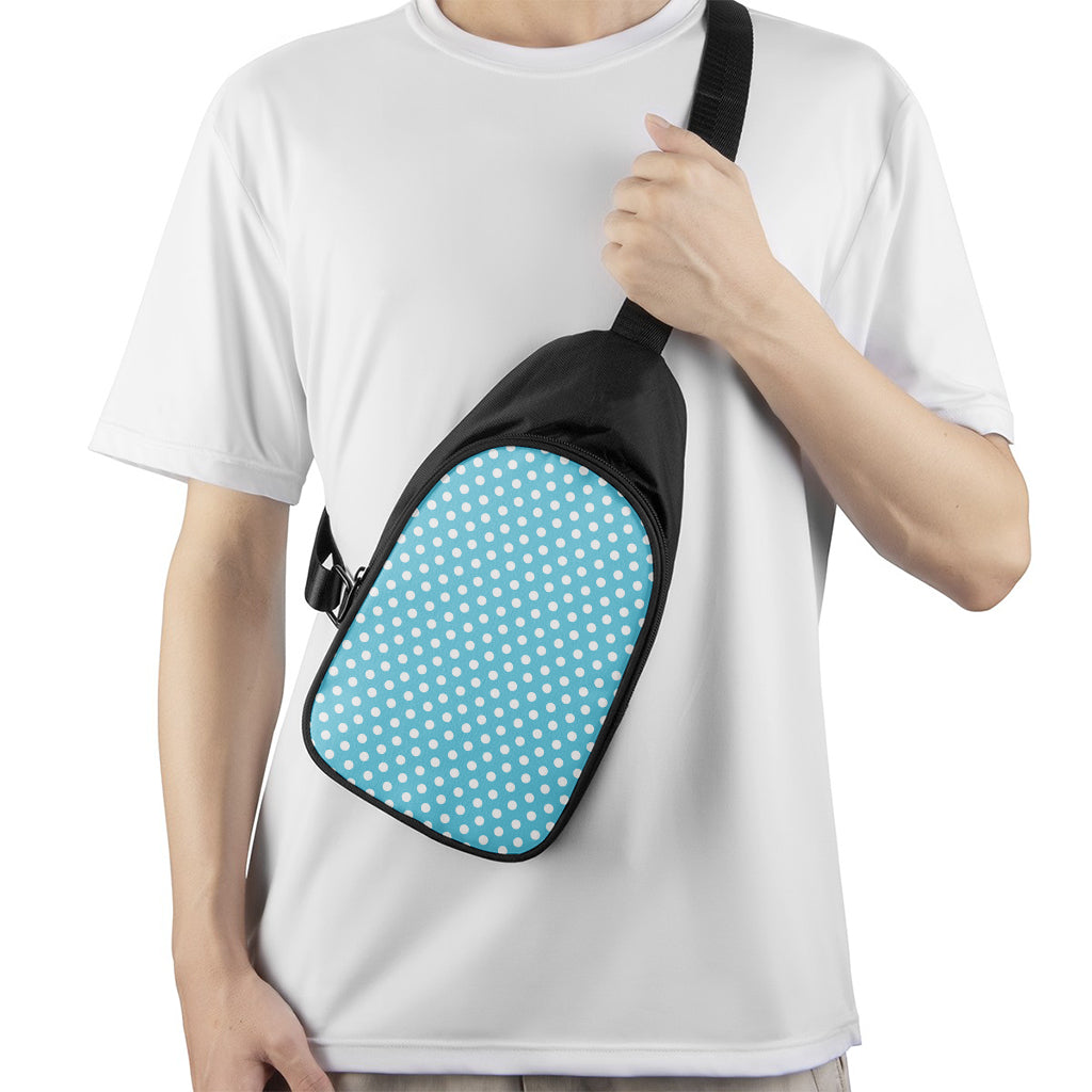 Cyan And White Polka Dot Pattern Print Chest Bag