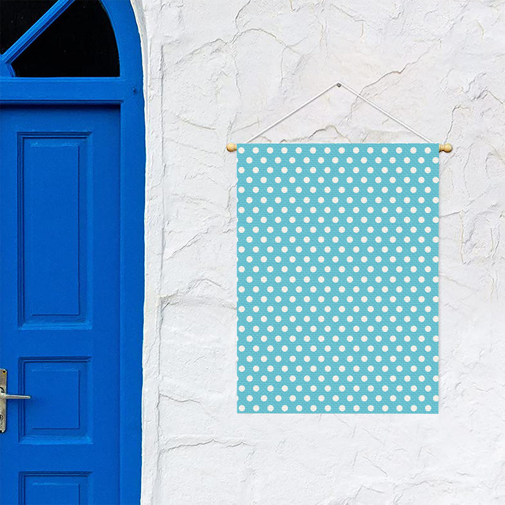 Cyan And White Polka Dot Pattern Print Garden Flag