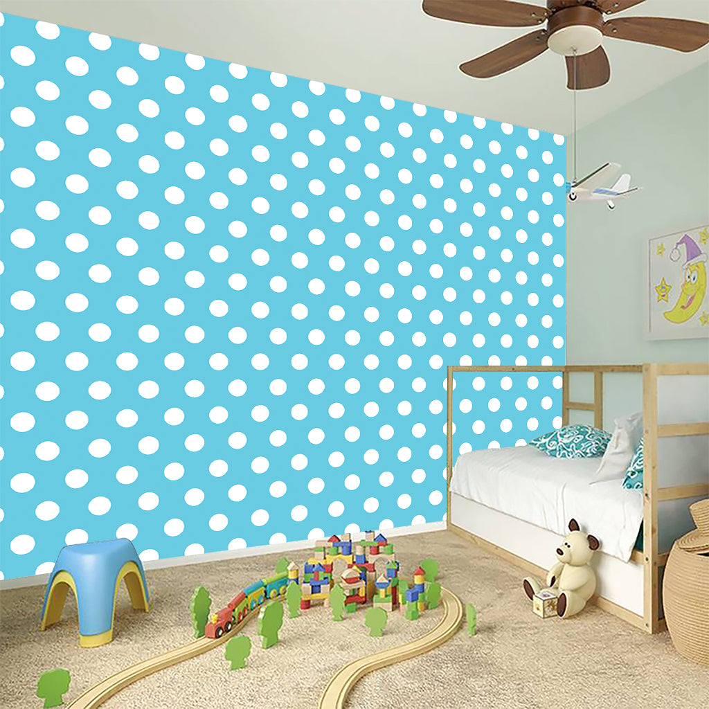Cyan And White Polka Dot Pattern Print Wall Sticker
