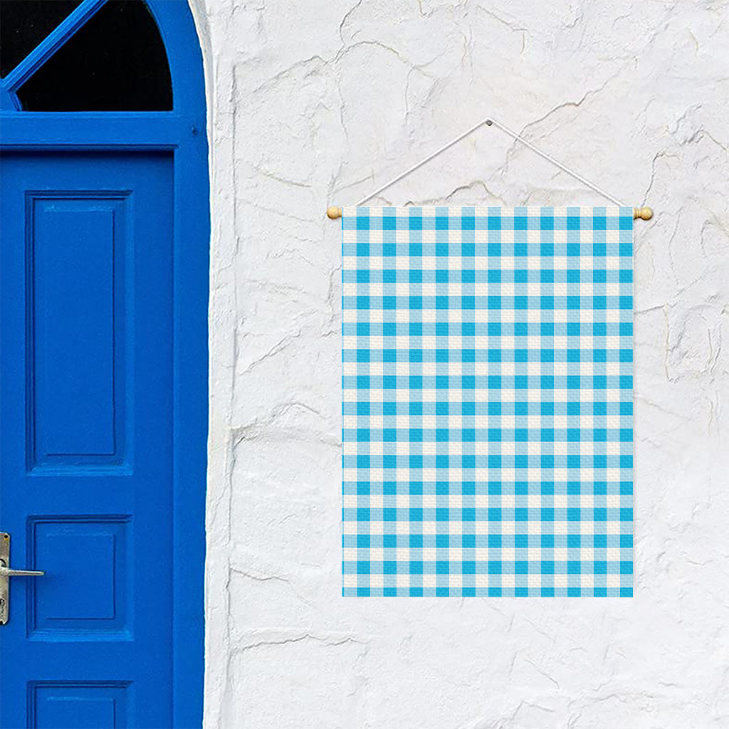 Cyan Blue And White Gingham Print Garden Flag