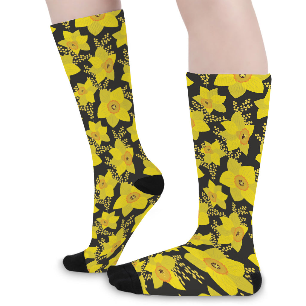 Daffodil And Mimosa Pattern Print Long Socks