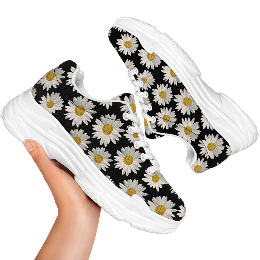 Daisy Flower Pattern Print White Chunky Shoes
