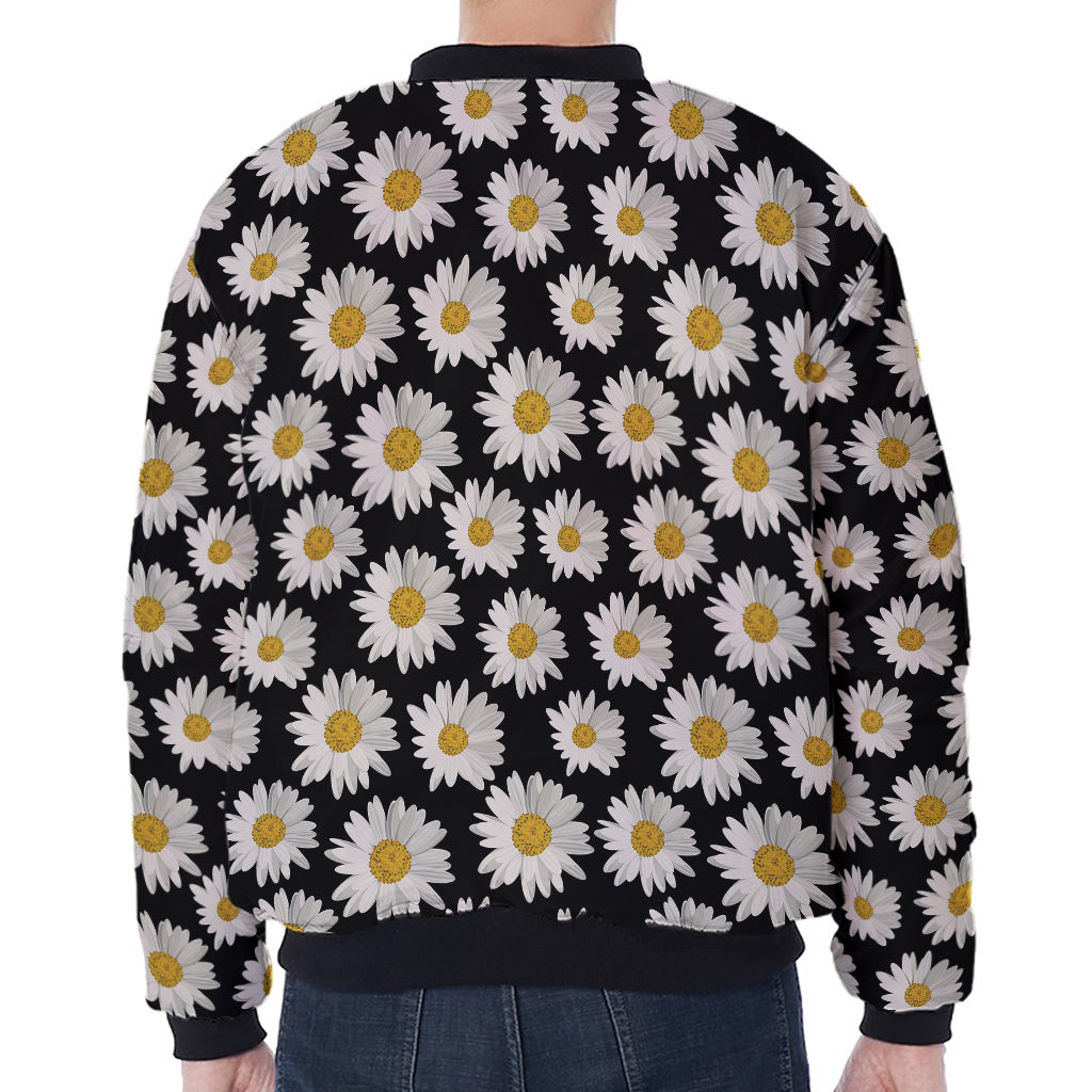 Daisy Flower Pattern Print Zip Sleeve Bomber Jacket