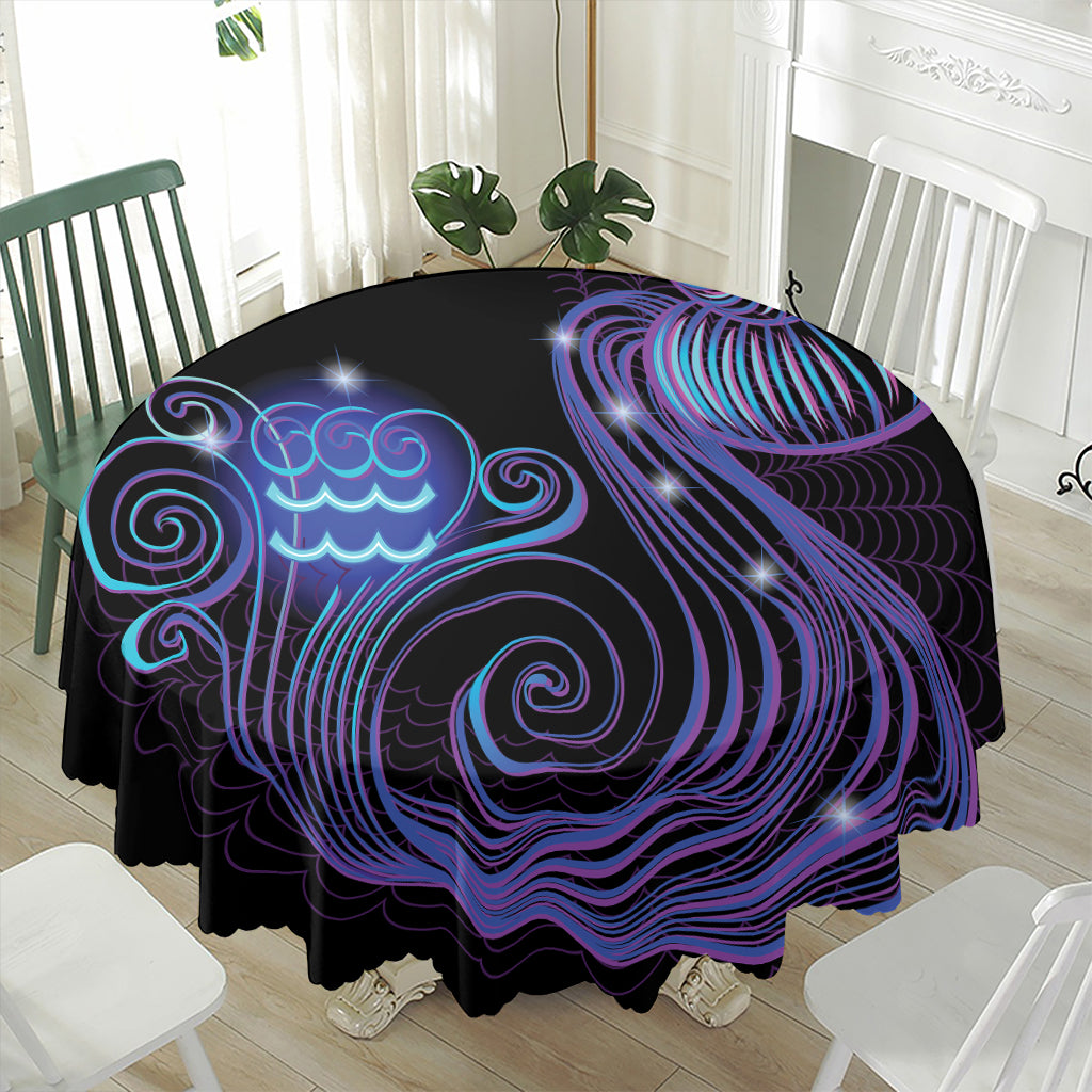 Dark Aquarius Zodiac Sign Print Waterproof Round Tablecloth
