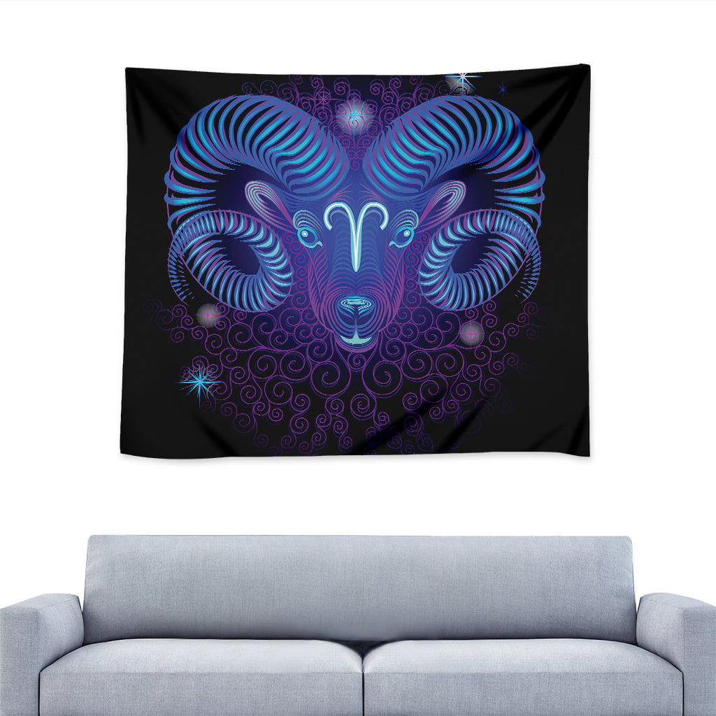 Dark Aries Zodiac Sign Print Tapestry