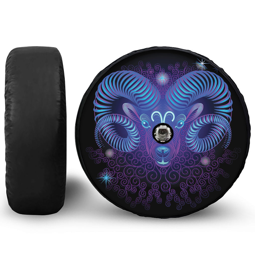 Dark Aries Zodiac Sign Print Tire Cover With Camera Hole