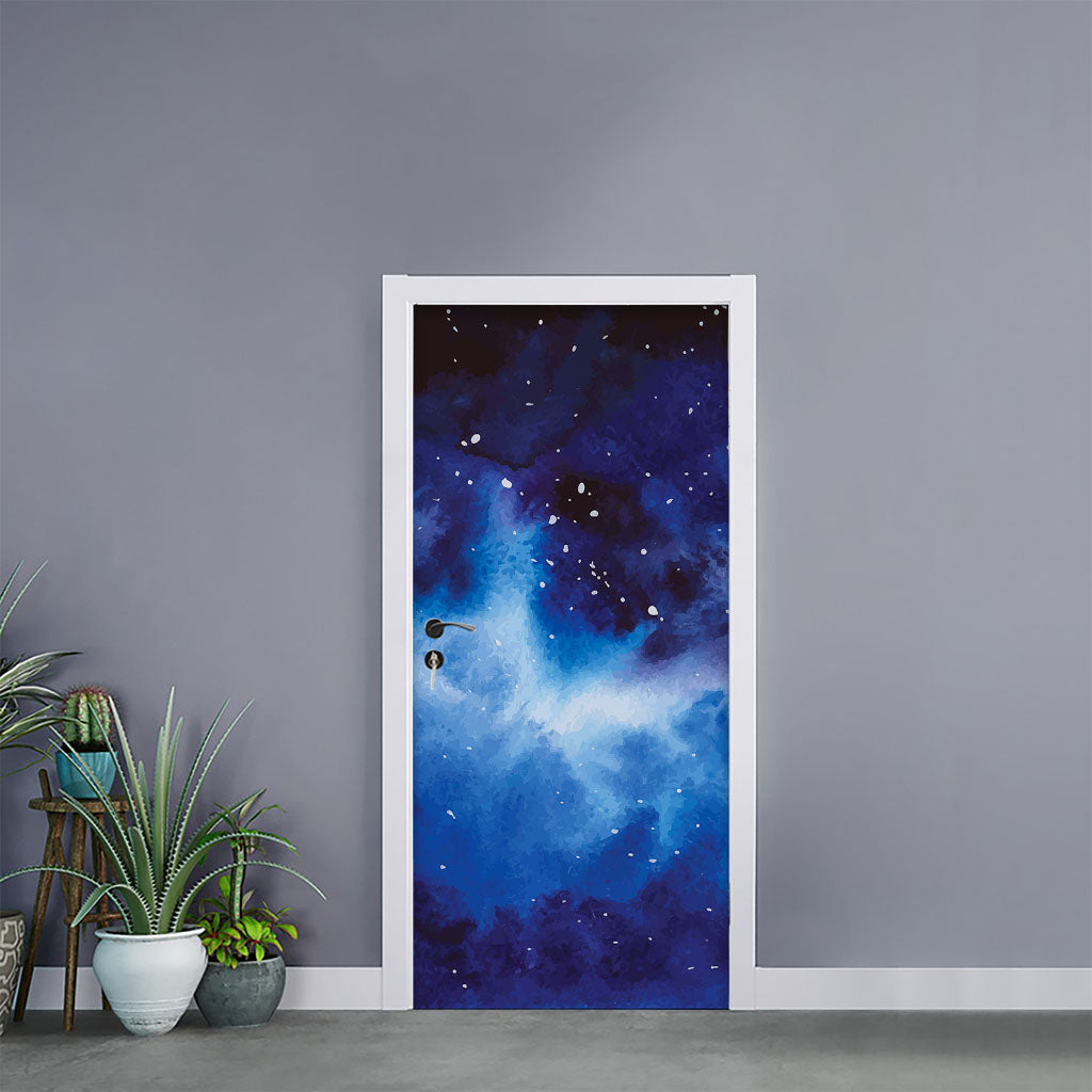 Dark Blue Galaxy Space Print Door Sticker